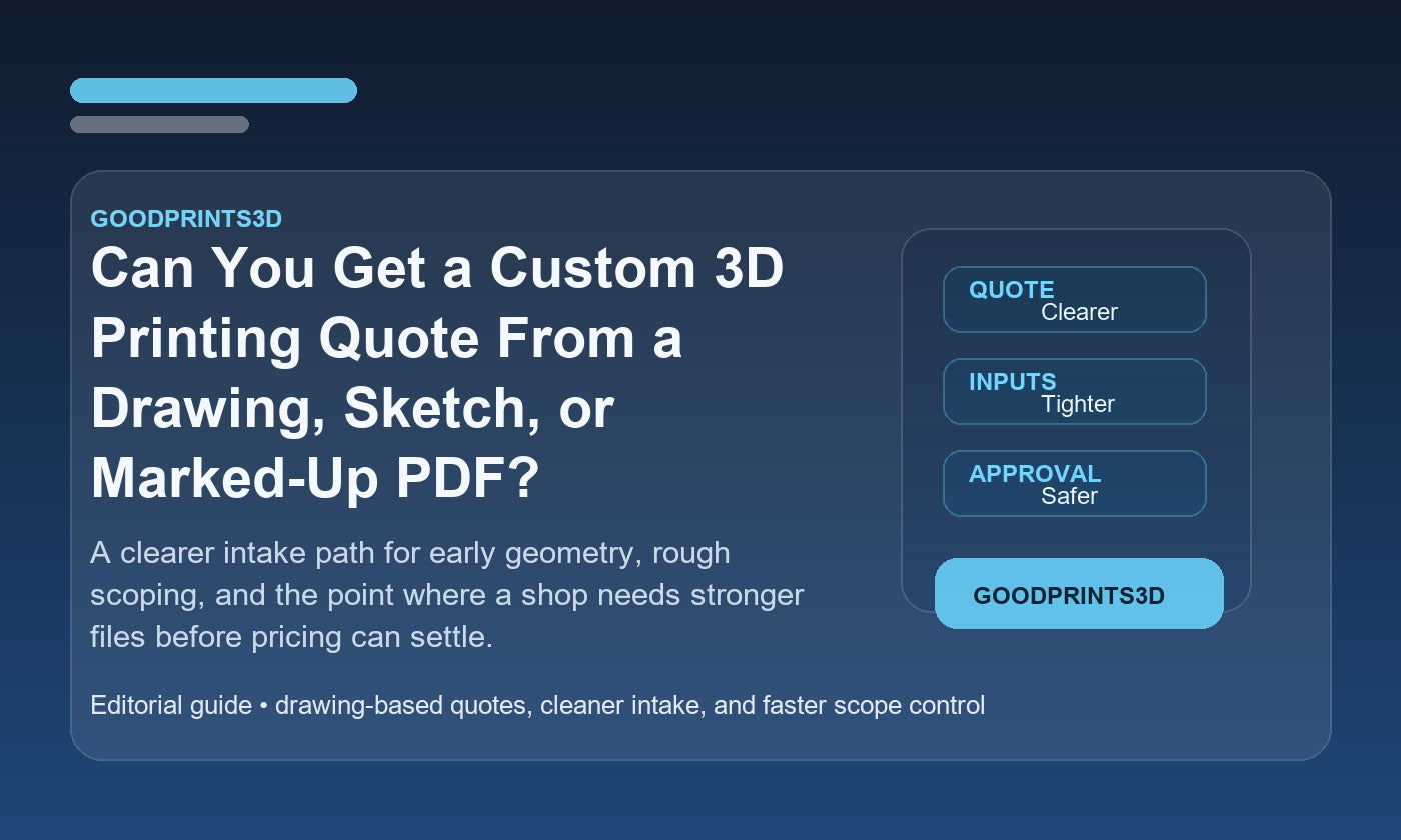 Branded GoodPrints3D article image for a guide about getting a custom 3D printing quote from a drawing, sketch, or marked-up PDF.