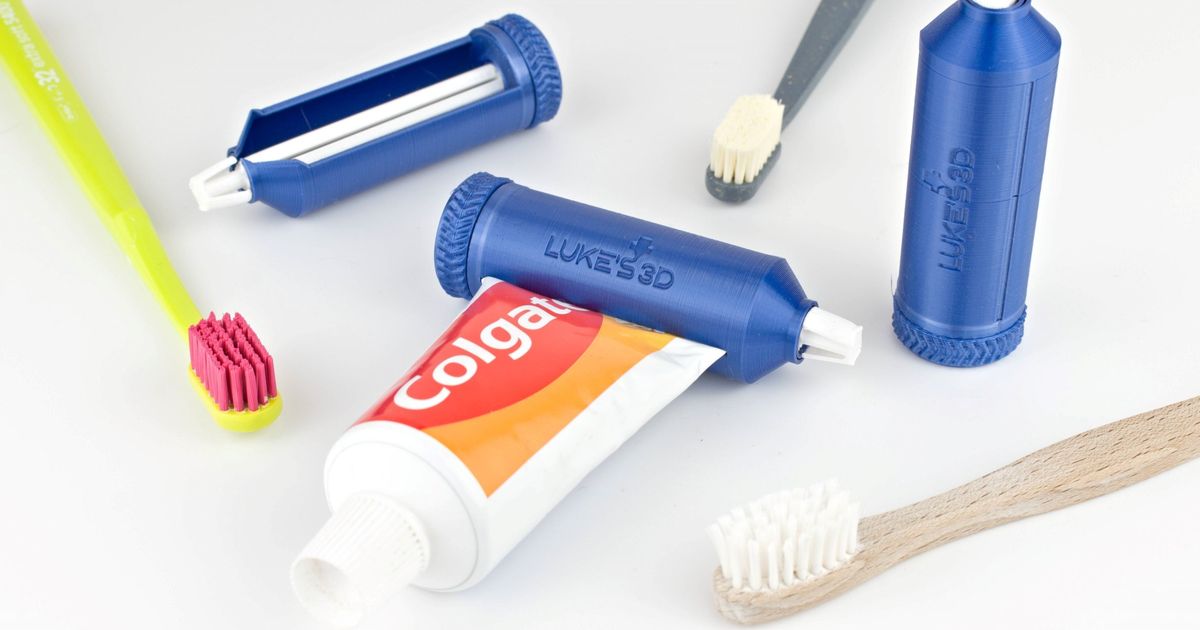 3D printed ratchet toothpaste tube squeezer holding a toothpaste tube for cleaner squeezing and less waste