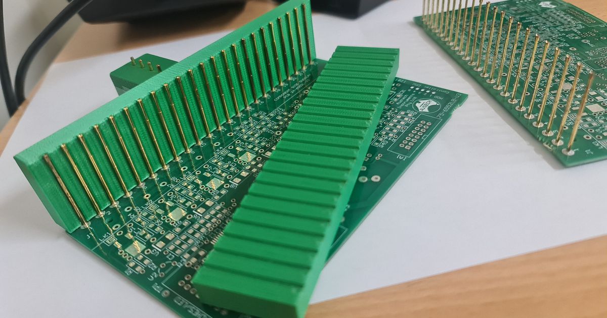 3D printed PCB pin holder jig for keeping header pins aligned before soldering