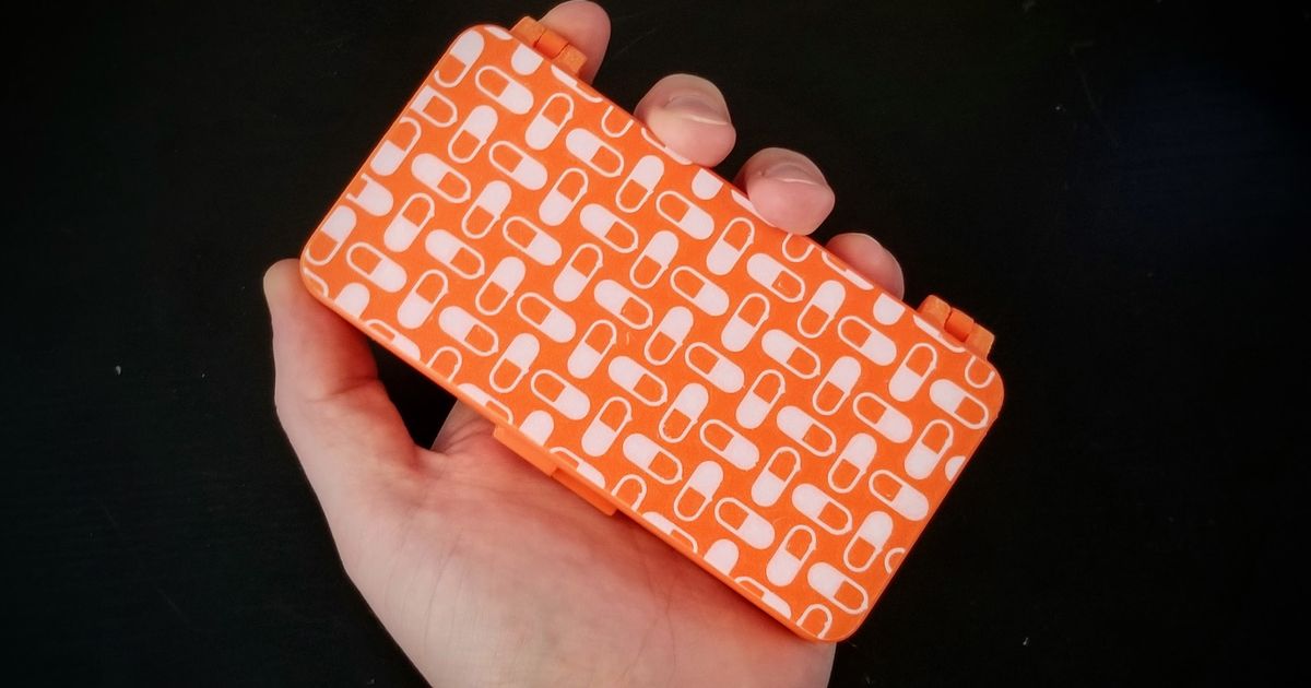 Compact 3D printed weekly pill box organizer for medication, supplements, and travel routines