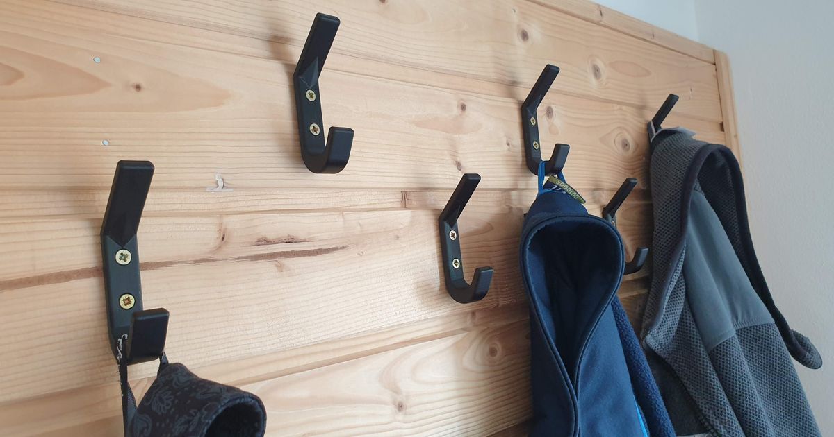 3D printed wall coat hook mounted with screws for jackets and everyday household storage
