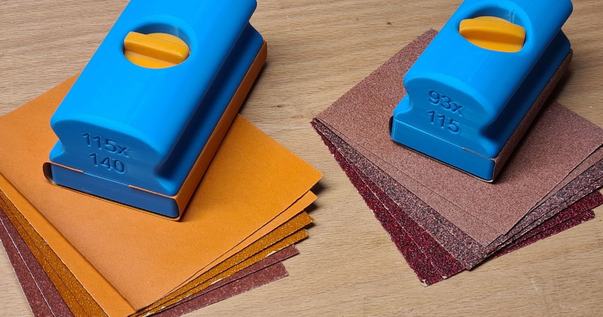 3D printed sanding block for common sheet sandpaper sizes