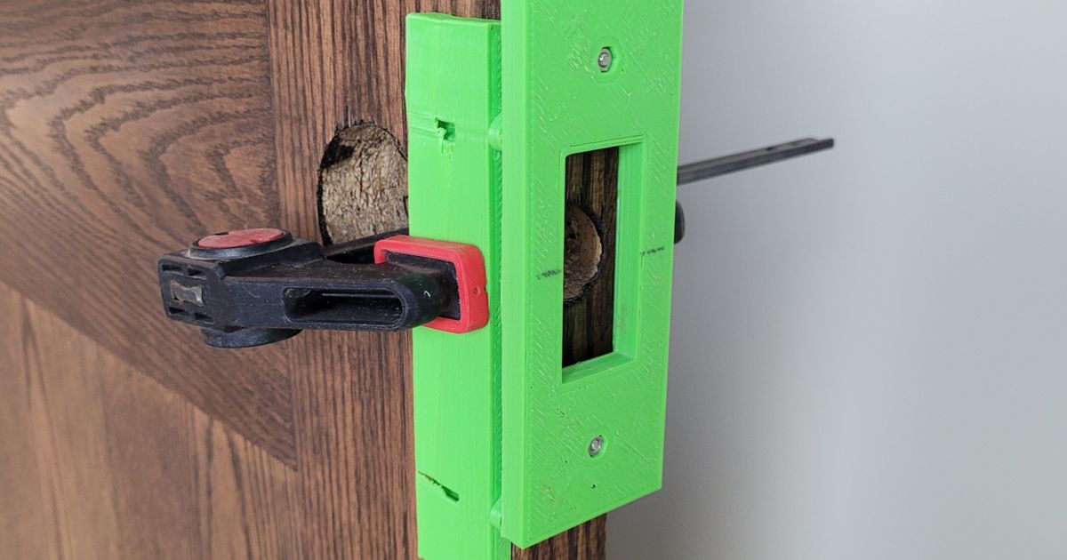 3D printed self-centering router jig for door knob latch plate mortises