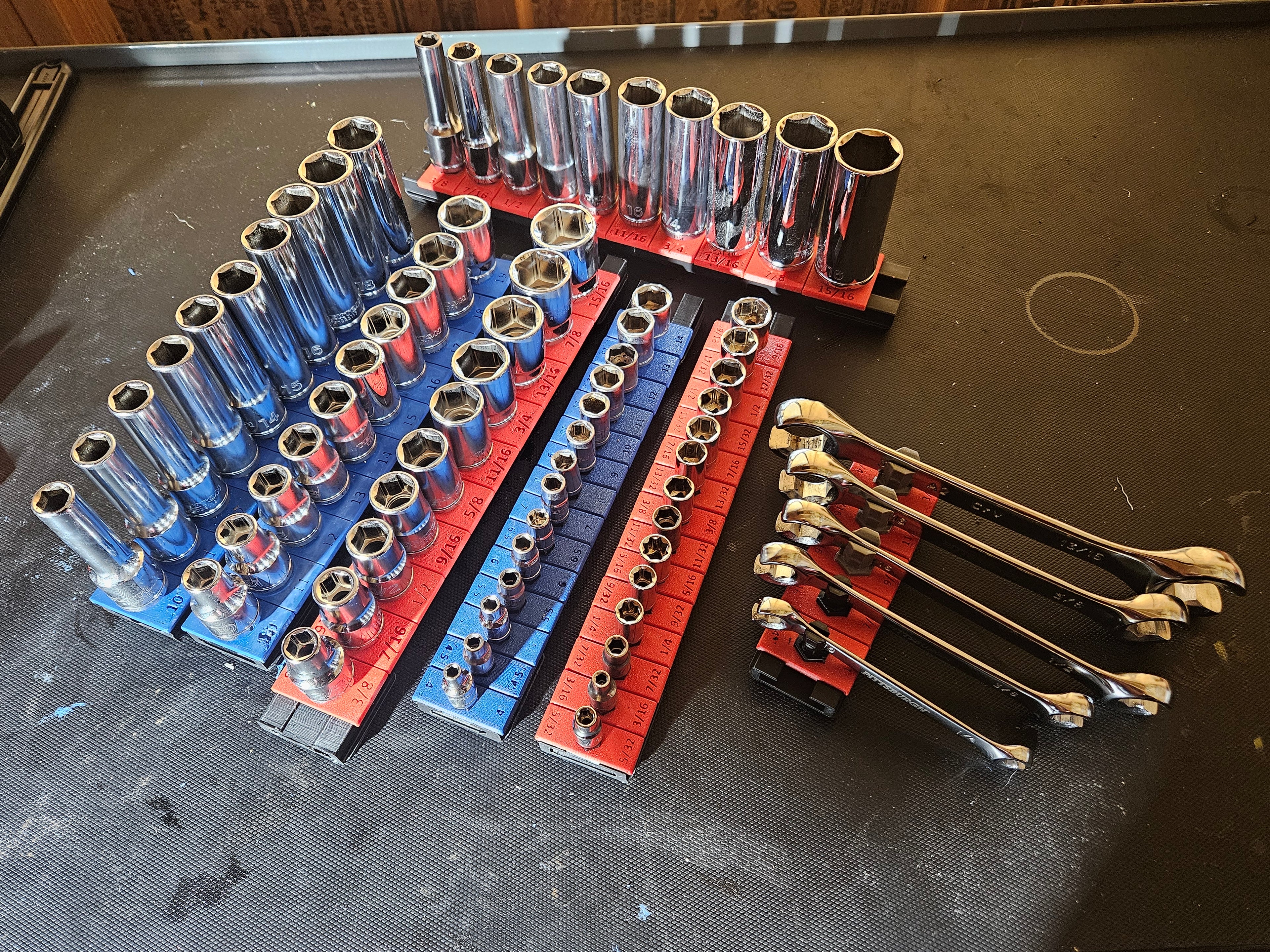 3D printed modular socket holder organizer for workshop sockets and tool drawer storage