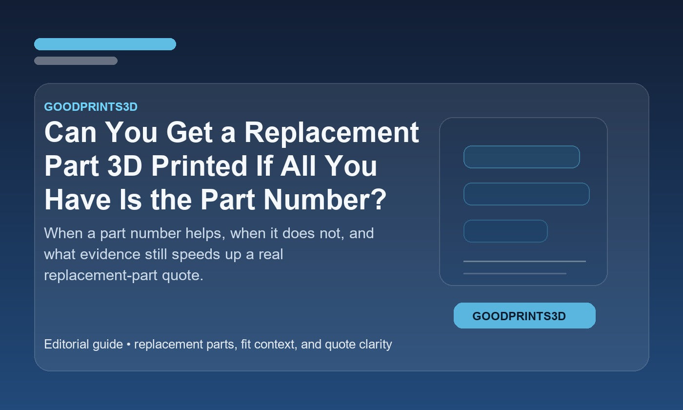 Branded GoodPrints3D article image for a guide about getting a replacement part 3D printed when all you have is the part number.