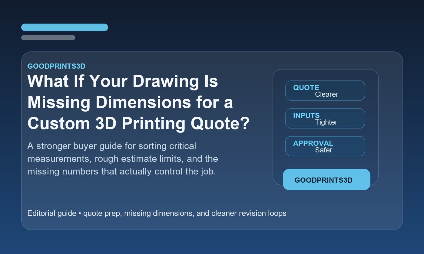 Branded GoodPrints3D article image for a guide about missing dimensions in a custom 3D printing quote request.