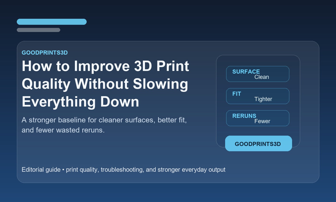 Branded GoodPrints3D article image for a guide about improving 3D print quality without slowing everything down.