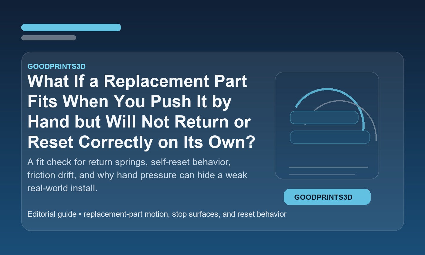 Branded GoodPrints3D article image for a guide about a replacement part that fits under hand pressure but does not return or reset correctly on its own.