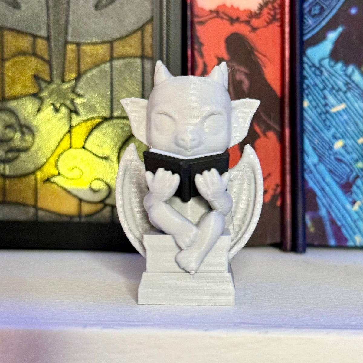 Reading Gargoyle Bookshelf Decor as a 3D printed office shelf sculpture