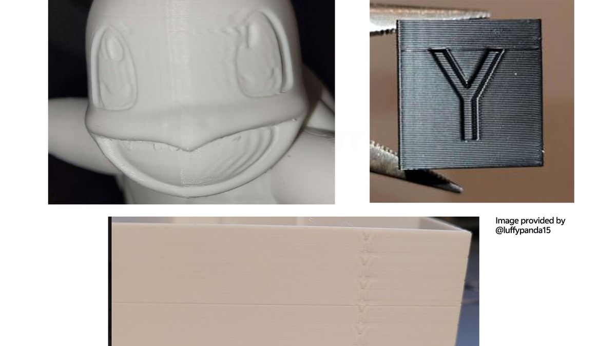 Close-up example of ghosting or ringing ripples on the surface of a 3D print