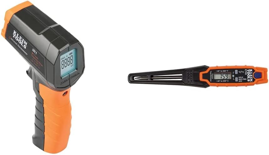 Klein Tools IR1 Infrared Thermometer, Digital Laser Gun is Non-Contact Thermometer with a Temperature Range -4 to 752-Degree Fahrenheit & ET05 Digital Pocket Thermometer