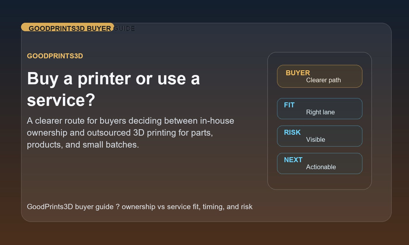 Branded GoodPrints3D image for a guide about choosing between buying a 3D printer and using a 3D printing service.