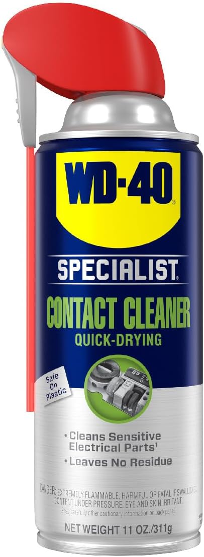 WD-40 Specialist Contact Cleaner can on a maker maintenance bench