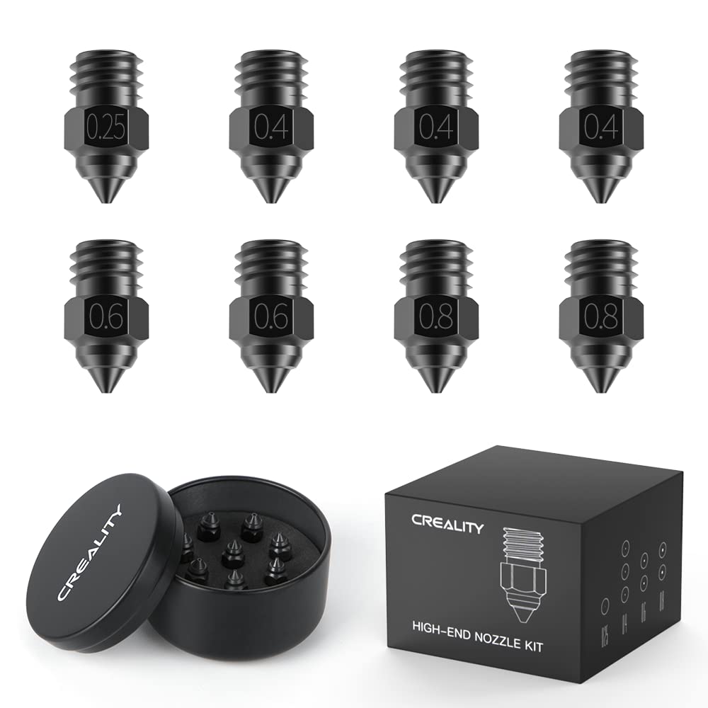 Creality hardened steel MK8 nozzle eight-pack with 0.25, 0.4, 0.6, and 0.8 mm sizes