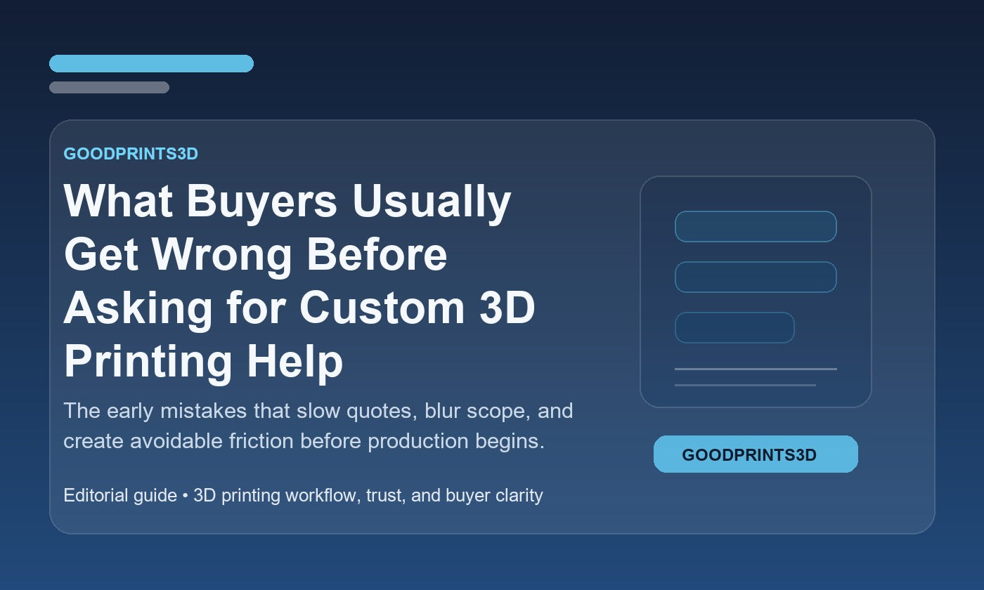 Branded GoodPrints3D article image for a guide about what buyers usually get wrong before asking for custom 3D printing help.