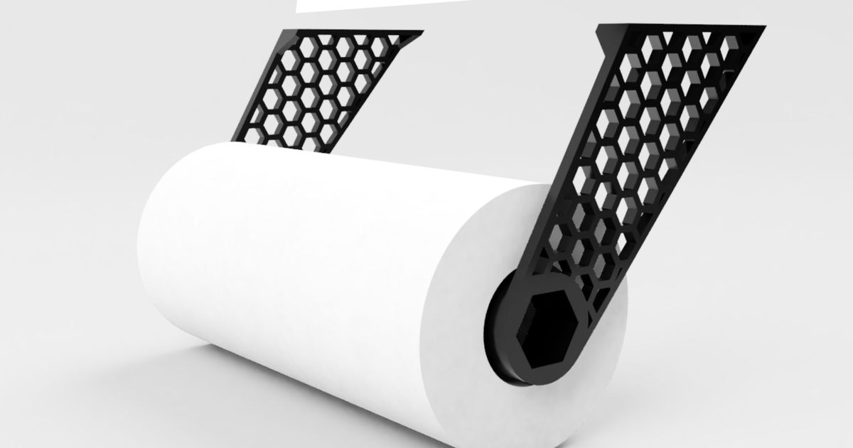 Hexagonal 3D printed paper towel holder mounted under a cabinet to save counter space