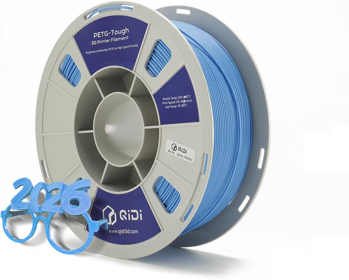 QIDI Official Tough PETG 3D Printer Filament 1.75mm Blue, 1KG (2.2lbs) Spool - Hyper-Speed Printing Compatible, Fits Most FDM 3D Printers