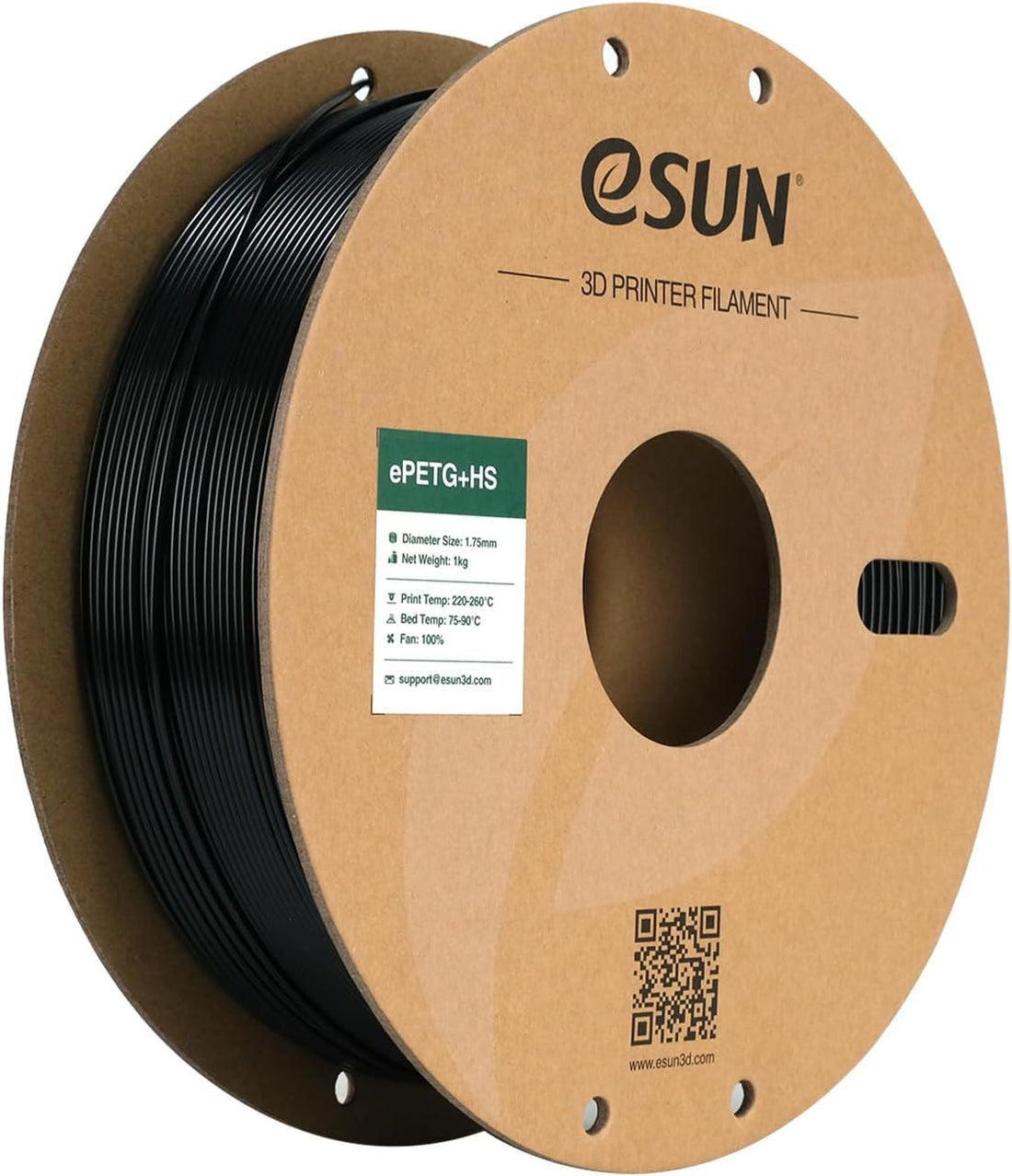 eSUN High Speed Upgraded PETG Solid Black 1.75 mm 1 kg filament spool