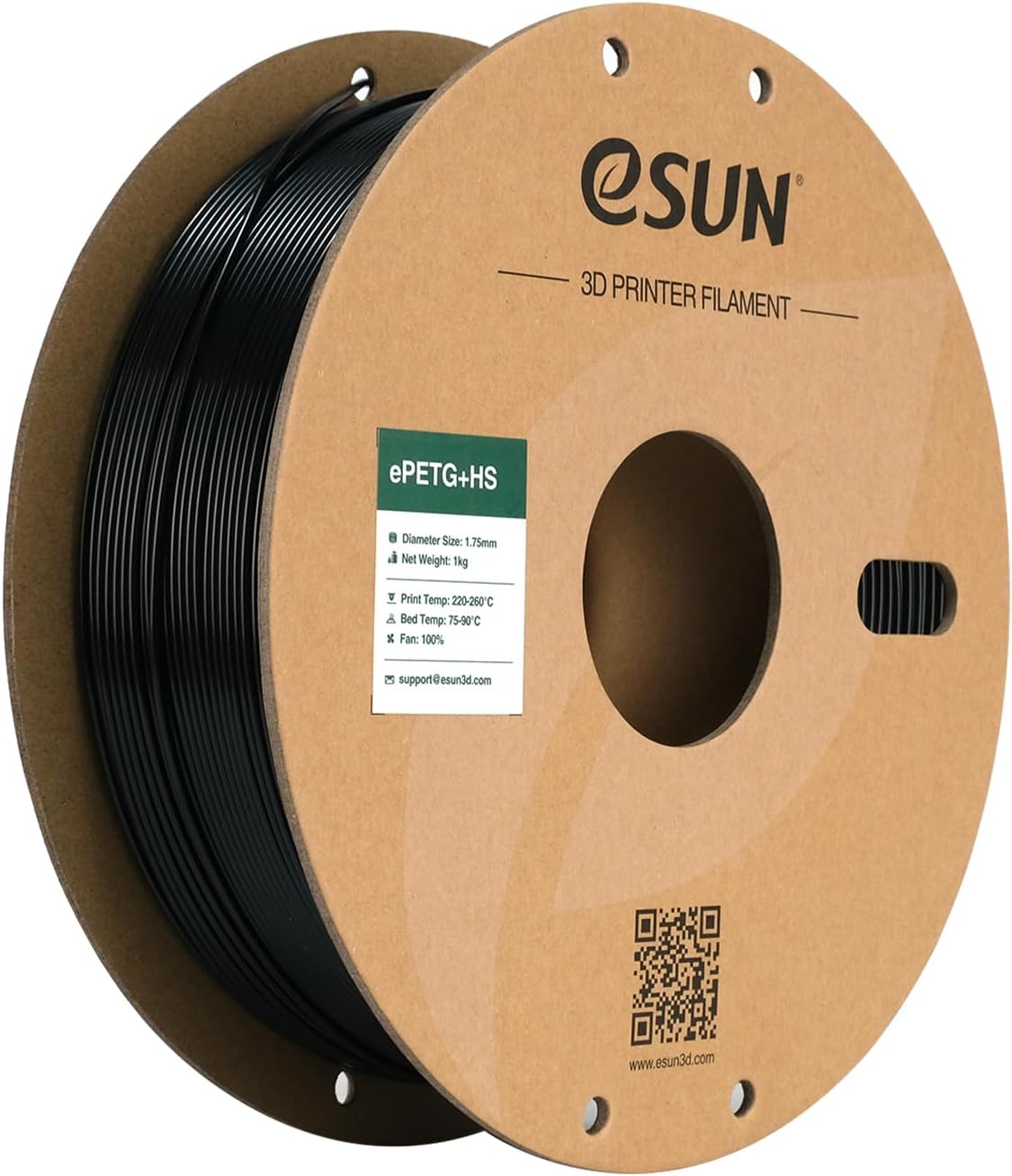 eSUN High Speed Upgraded PETG Solid Black 1.75 mm 1 kg filament spool