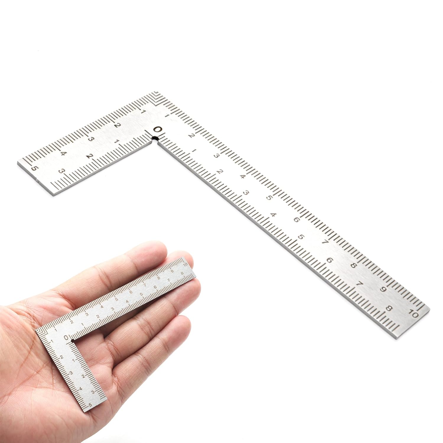 Mini stainless engineer square for quick right-angle checks on 3D printer parts, brackets, and bench hardware