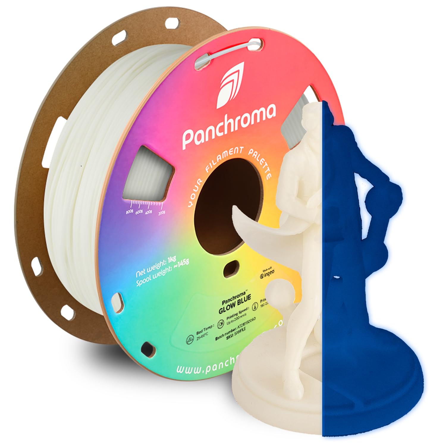 Polymaker Panchroma Glow PLA Filament Glow Blue 1.75mm, Glow in The Dark 3D Printing Filament, 3D Printer PLA Filament, Fit Most FDM 3D Printers, 1kg Spool (2.2lbs)
