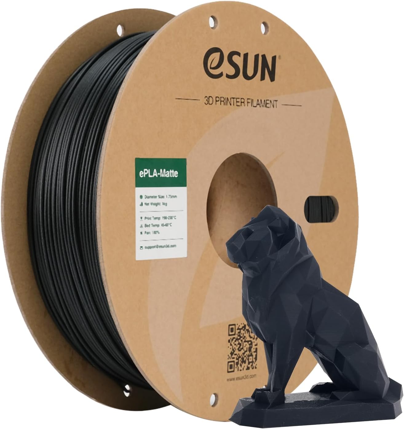 eSUN Matte PLA Filament 1.75mm, Matte 3D Printer PLA Filament, 1KG Spool 3D Printing Filament for 3D Printers, Paper Reel, Deep Black
