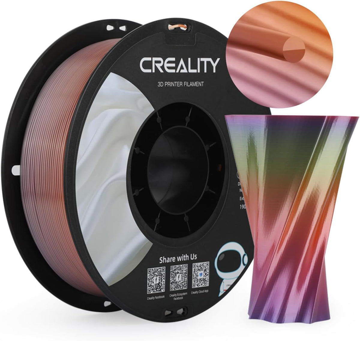 Creality Rainbow Silk PLA filament spool for multicolor decorative 3D prints