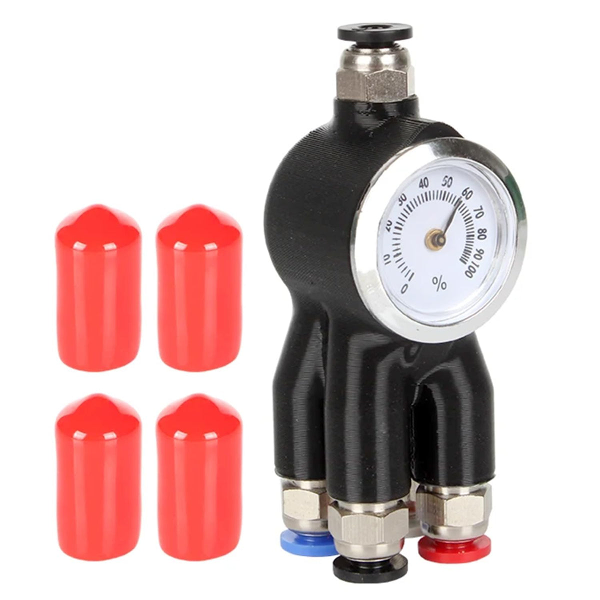 5-in-1 PTFE adapter with hygrometer for Bambu AMS routing and humidity checks