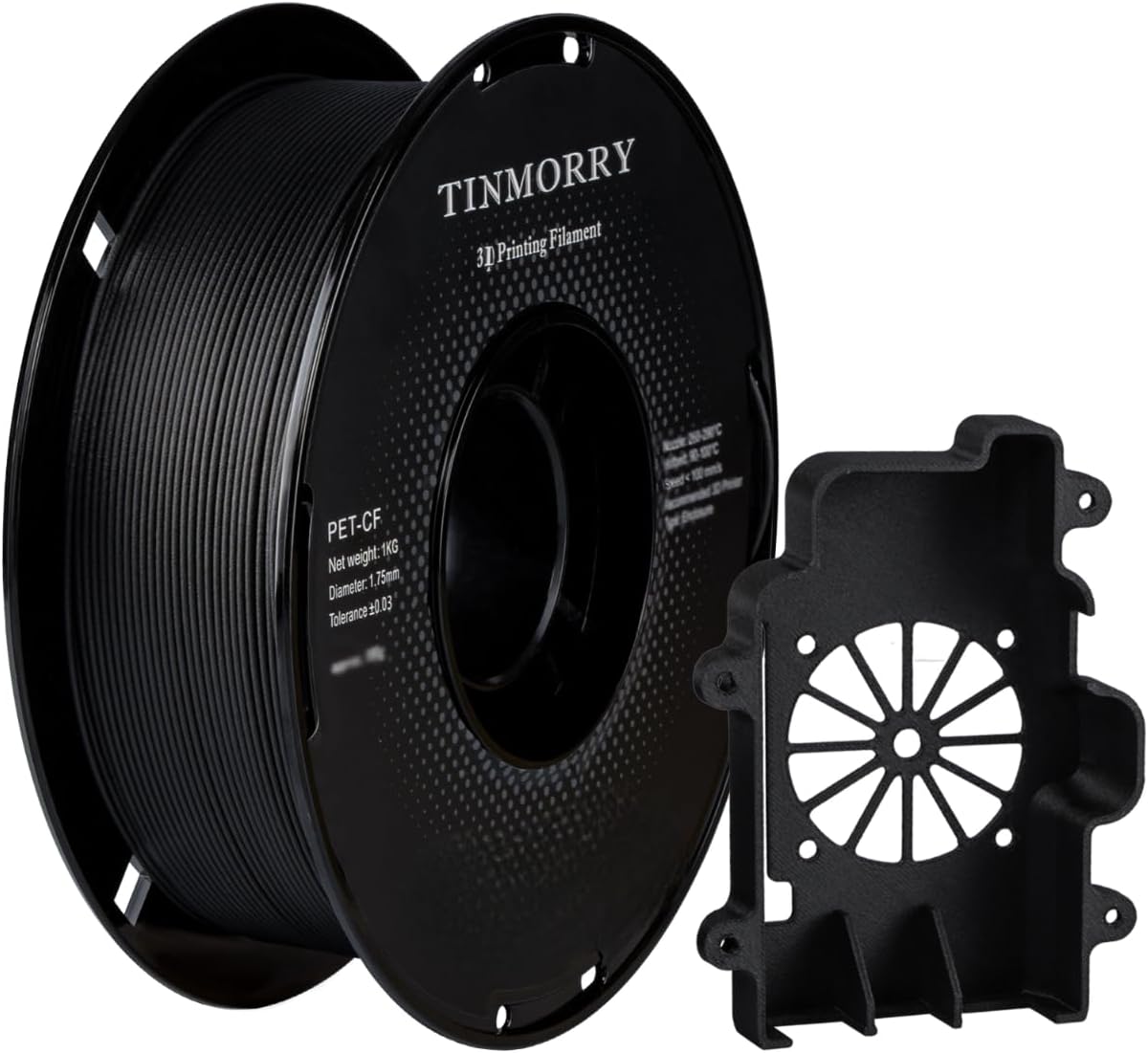 TINMORRY PET-CF matte black carbon-fiber PET filament spool for rigid functional 3D prints