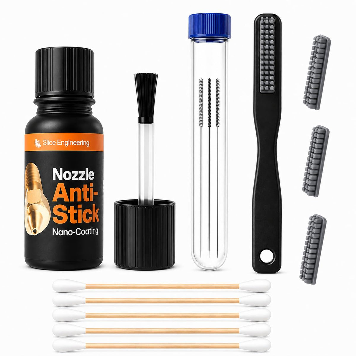 Slice Engineering Nozzle Cleaning Kit Including Anti-Stick Coating | Keep Your Nozzles Clean & Clog Free | Repels Plastic Filament | Nozzle Cleaner 3D Printing No Clogger 3D Printer Tool | 3D Printer Accessories Tools Kit | Plastic Repellent Paint