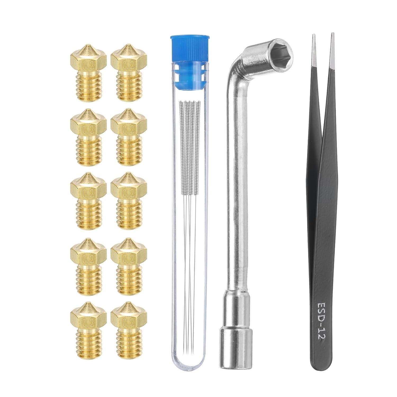 uxcell 0.2 mm brass nozzles kit for fine-detail 3D printing and spare nozzle bench stock