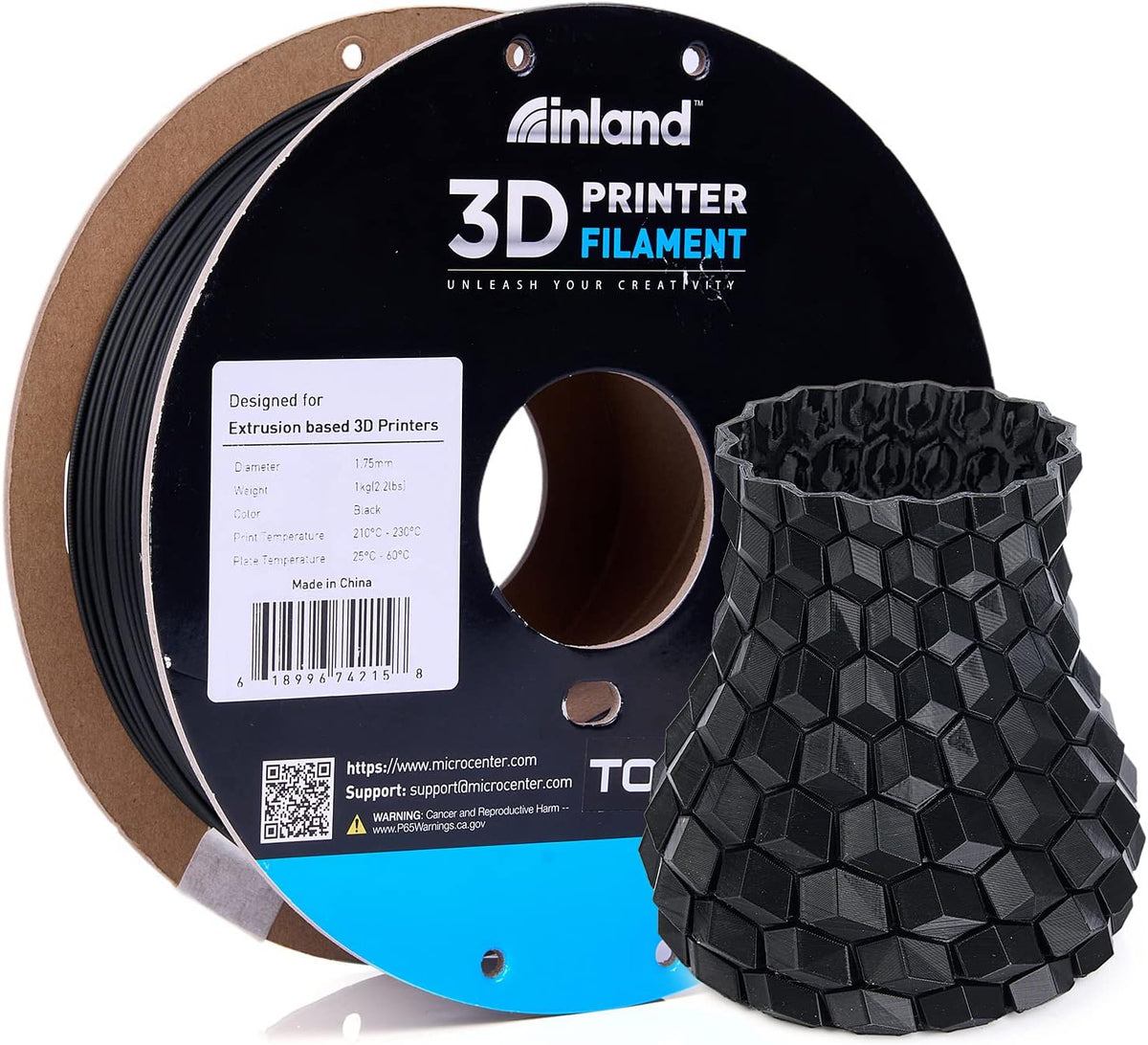 Inland Tough PLA black filament spool for stronger everyday 3D printed utility parts
