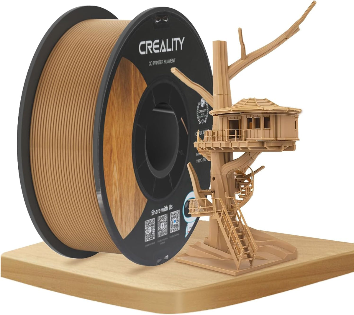 Official CREALITY Wood Filament PLA 1.75 mm, Wood 3D Printer Filament, More Than 30% Real Wood, Smooth Silk Texture, Toughness, 1kg(2.2lbs)/Spool 3D Printing Filament, for All FDM 3D Printers