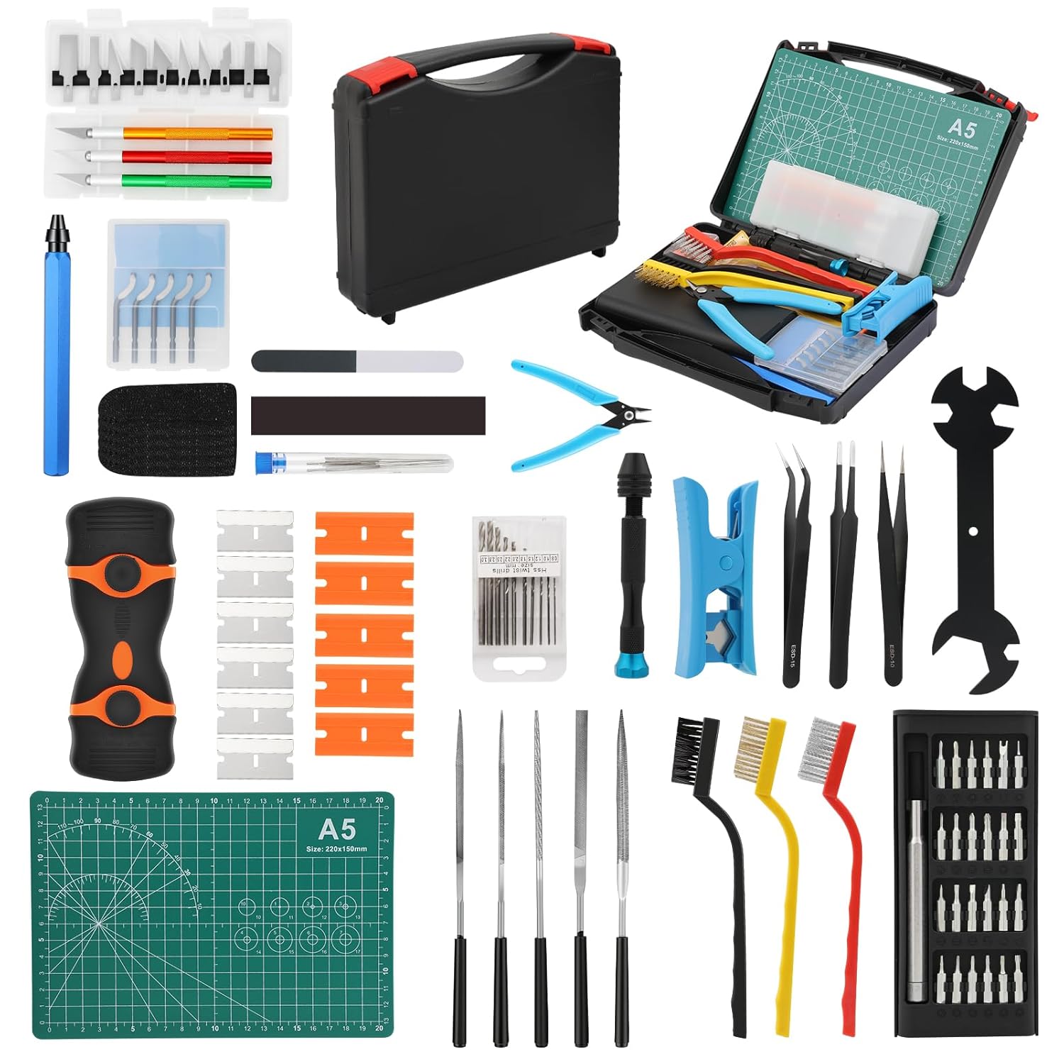 3D printing tool kit for cleanup, deburring, finishing, and bench maintenance