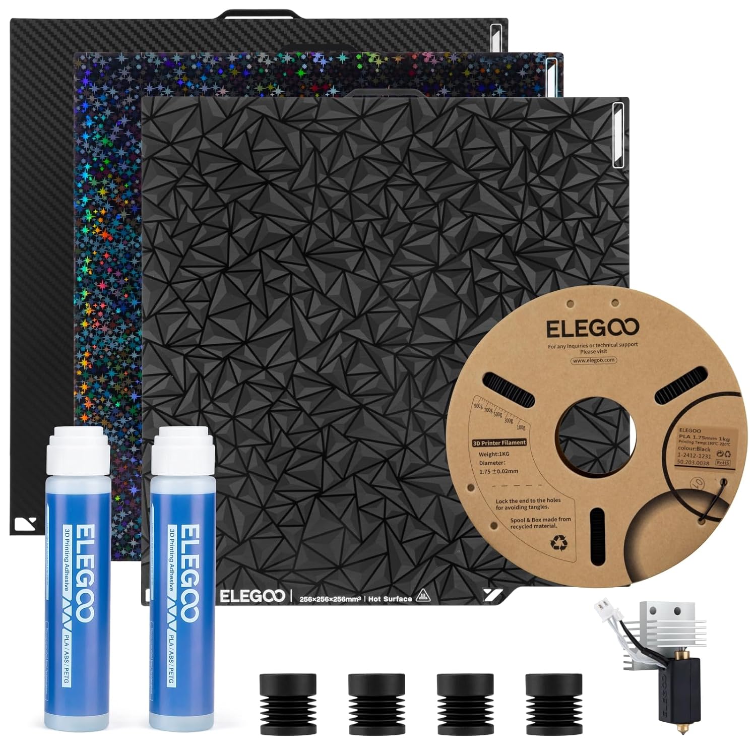 ELEGOO Centauri Carbon starter kit with build plate, glue, nozzle kit, filament, and anti-vibration feet