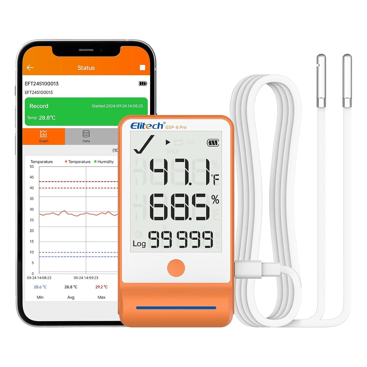 Elitech GSP-6 Pro Bluetooth temperature and humidity data logger for filament rooms