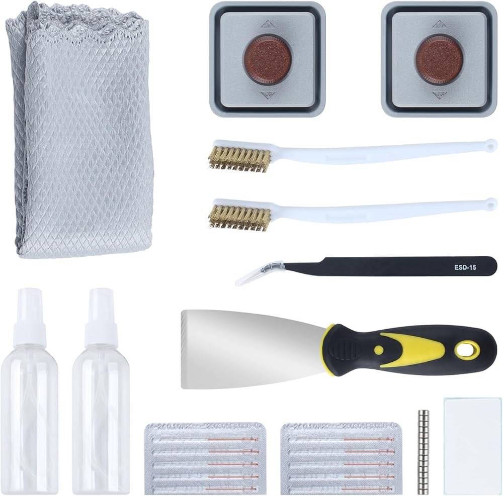 FYSETC nozzle and build plate cleaner tool for microfiber wipe-downs on 3D printer build plates