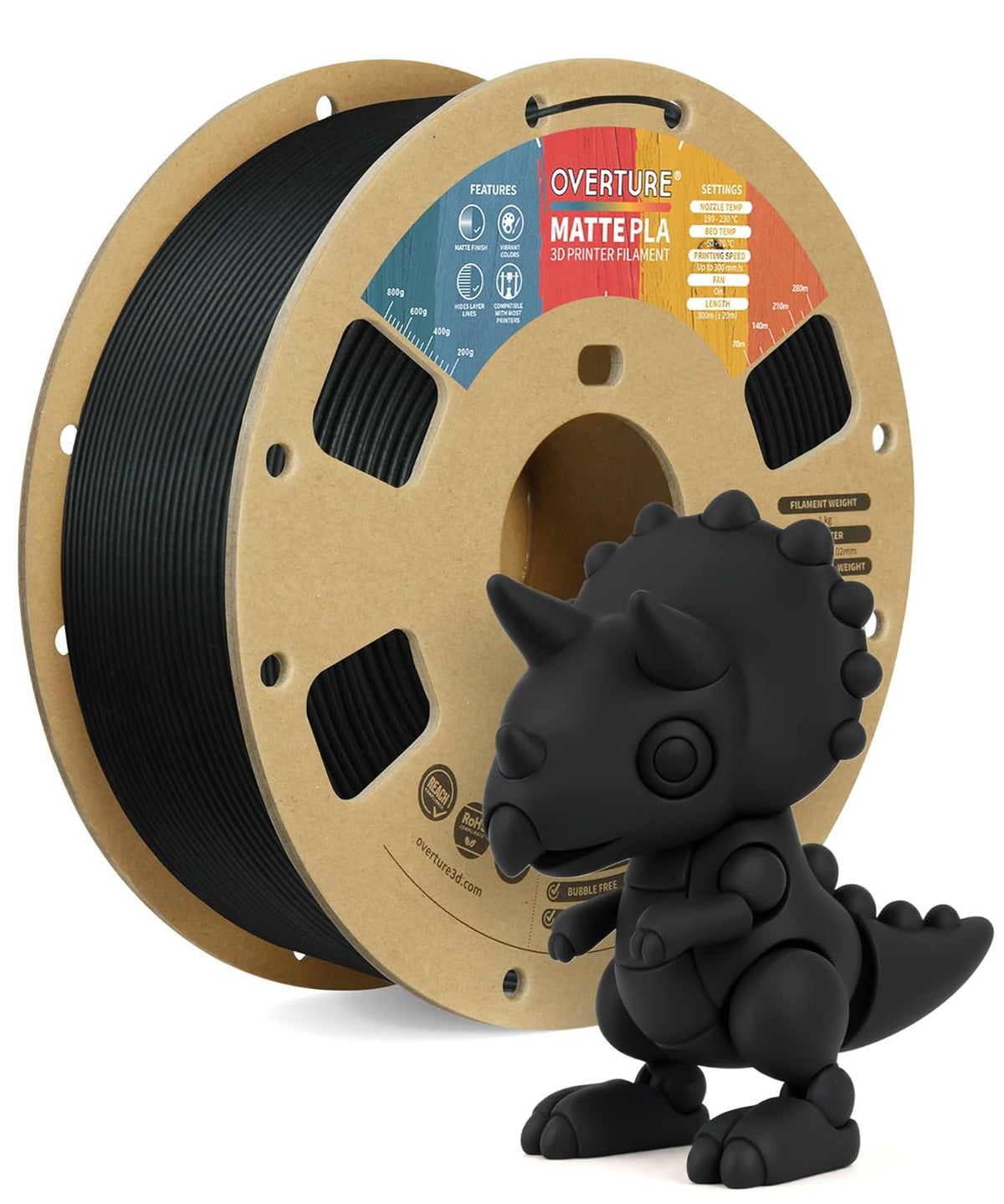 OVERTURE Super PLA Matte black filament for cleaner-looking visible utility parts and shop prints
