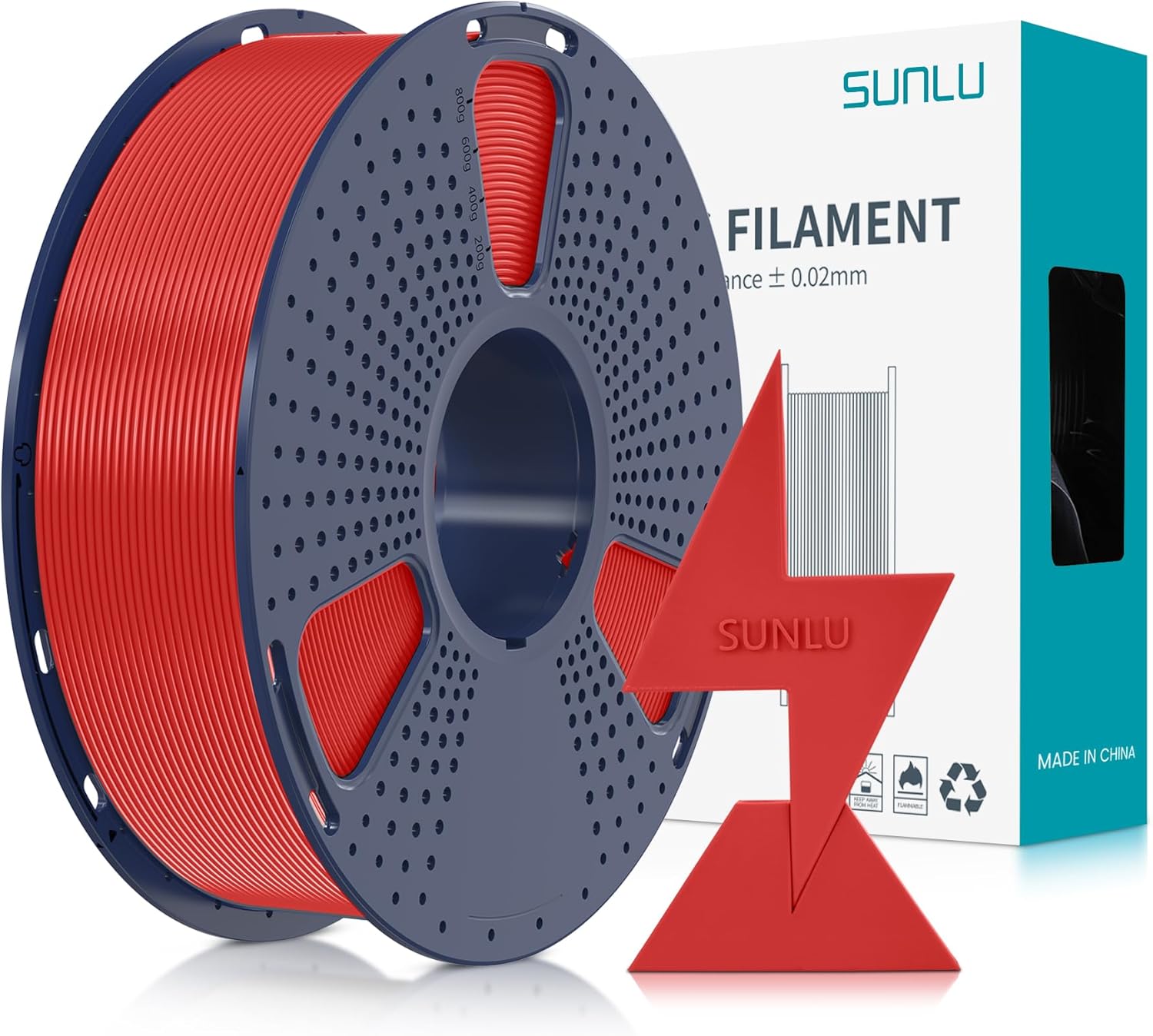 SUNLU High Speed 1.75mm PLA Filament, 1KG Red, 30-600mm/s Print Range, 1KG