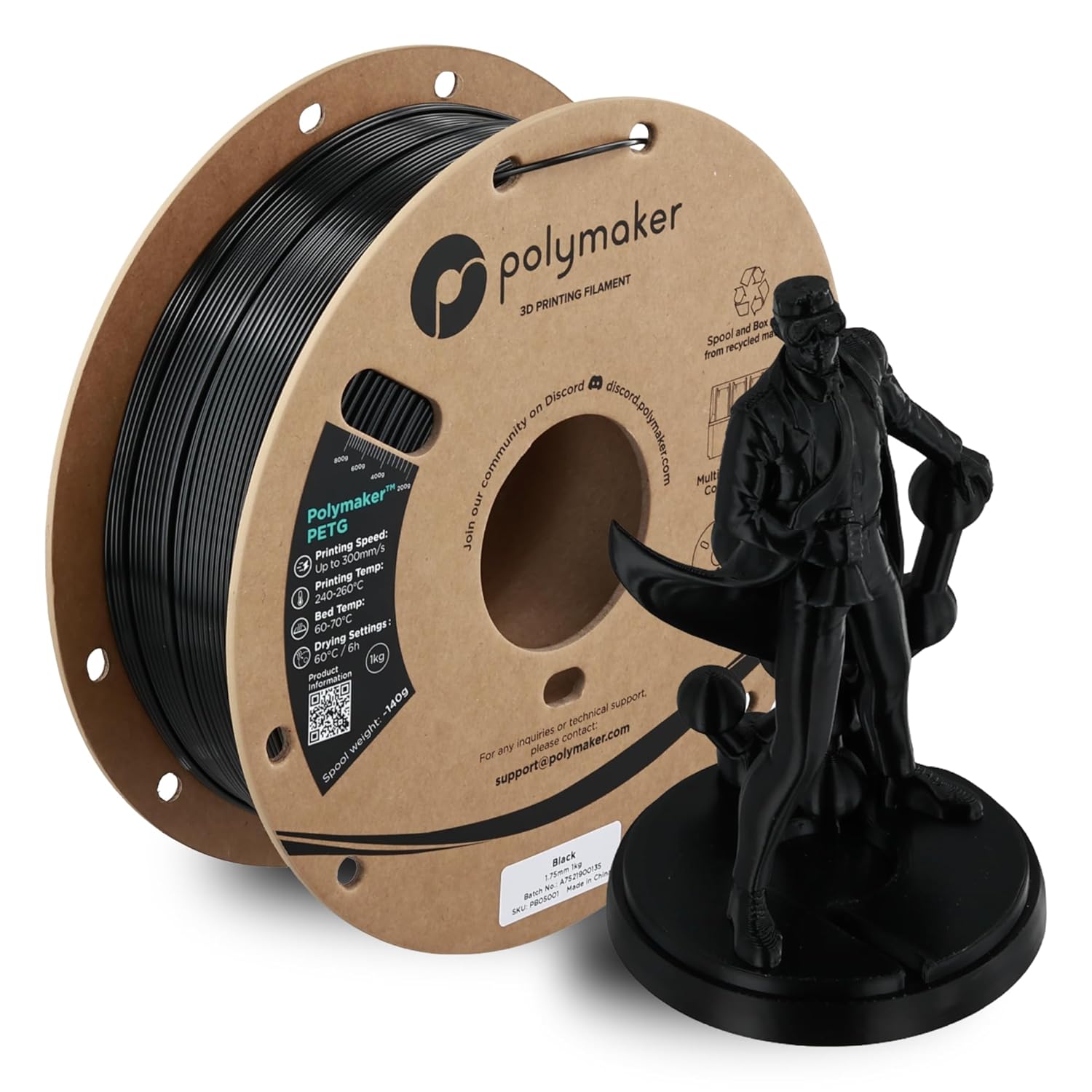 Polymaker PolyLite PETG 1.75mm filament spool for tougher everyday 3D printed parts