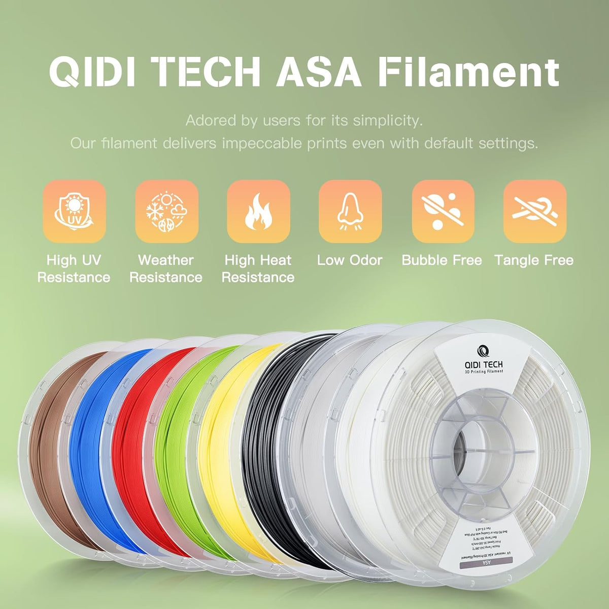 R QIDI TECHNOLOGY ASA Filament 1.75mm White, 3D Printer Filament ASA 1kg Spool
