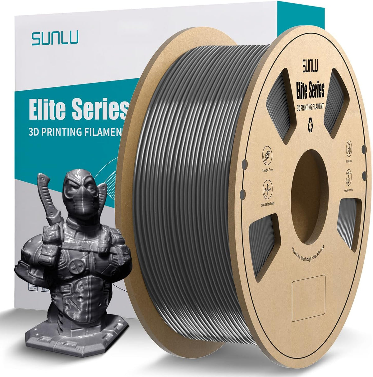Grey 1 kg spool of SUNLU Official Elite PETG filament