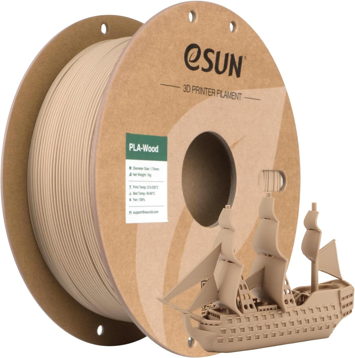 eSUN Wood PLA Filament 1.75mm, Natural Wood Texture & Delicate Matte Finish, Clog-Free, 1kg Spool (2.2lbs) 3D Printer Filament, Aspen