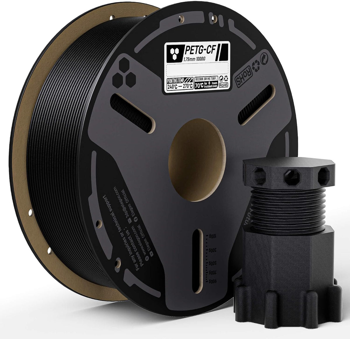 ELEGOO PETG-CF Black filament spool for stiff brackets fixtures and machine-side parts