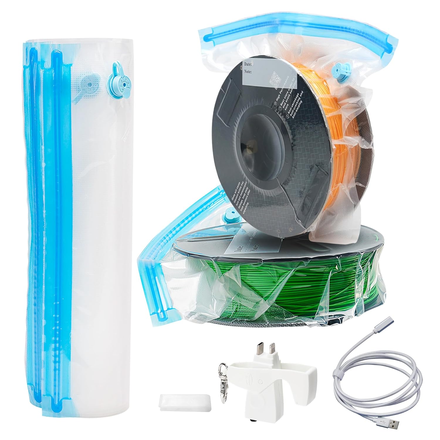 SealVax filament storage bags with portable pump for dry spool storage