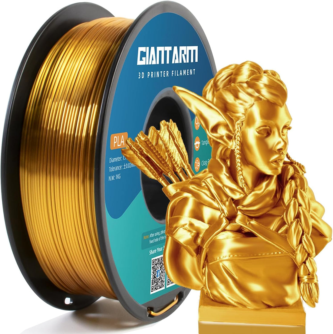 GIANTARM Silk Gold PLA 1.75mm 1kg filament spool for decorative 3D printing