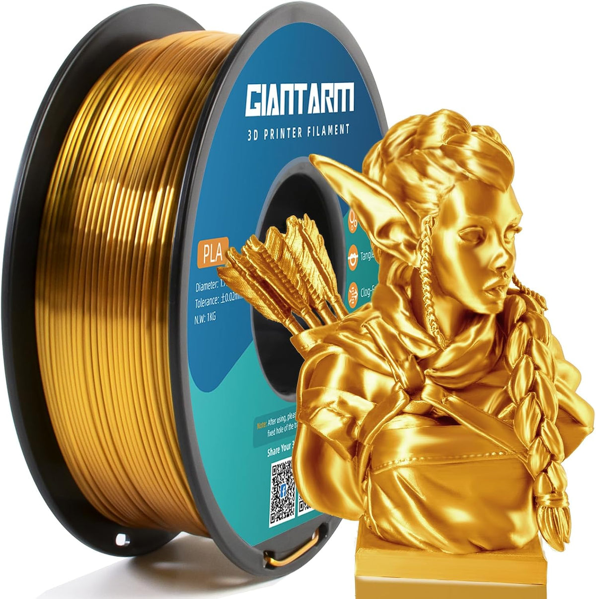 GIANTARM Silk Gold PLA 1.75mm 1kg filament spool for decorative 3D printing