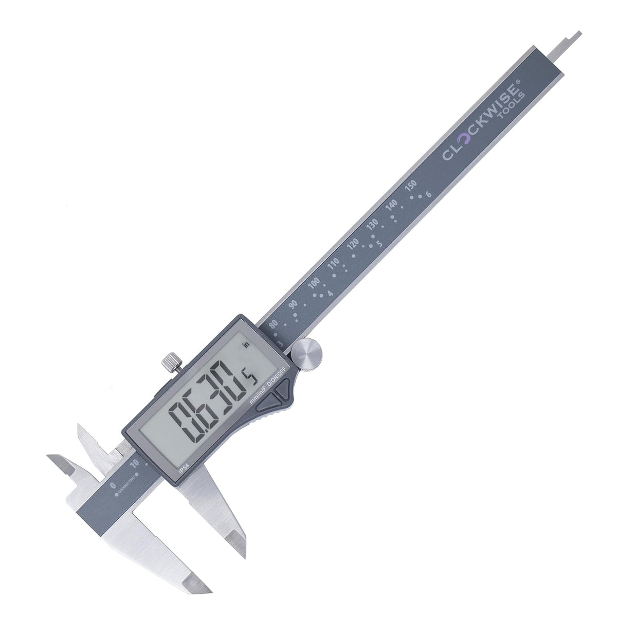 Clockwise Tools IP54 Grade Digital Caliper, DCLR-0605 0-6" /150mm, Inch/Metric/Fractions Conversion, Stainless Steel, Large LCD Screen