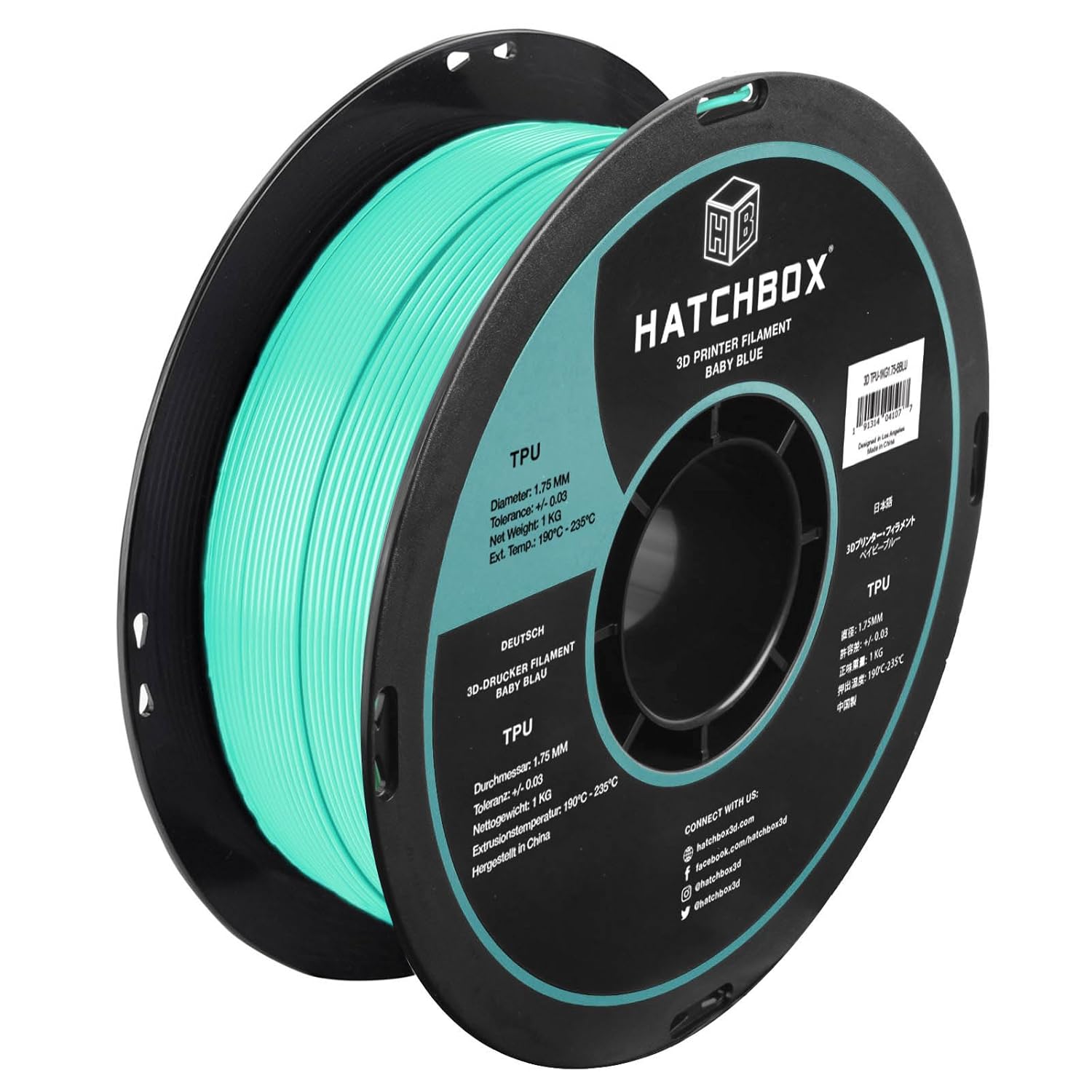 HATCHBOX TPU flexible 3D printer filament spool for maker projects that need grip and flex