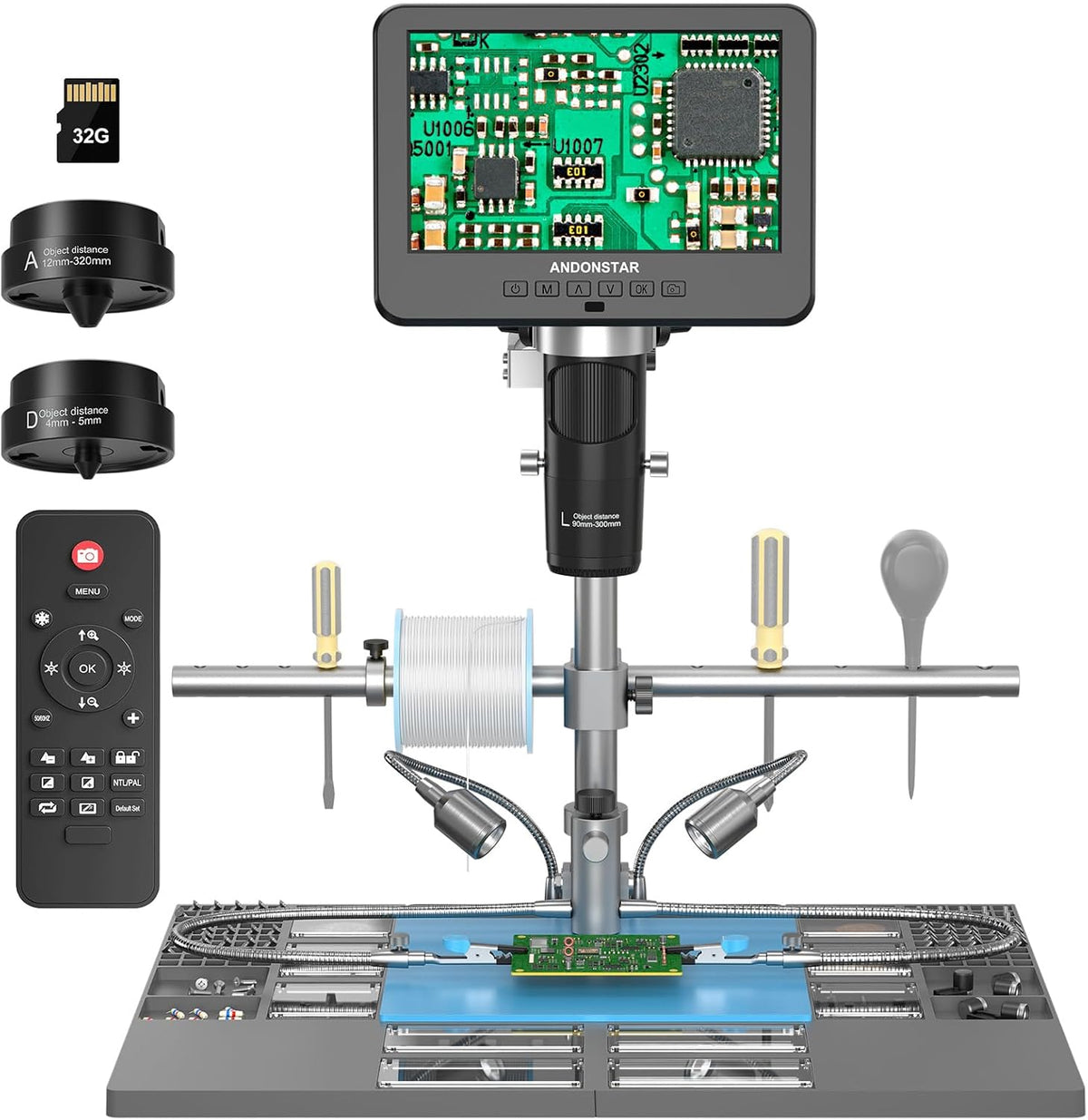 Andonstar AD246S-M Plus three-lens digital microscope station with screen and repair base
